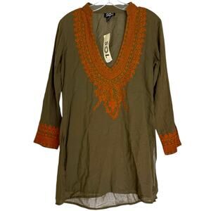 SOL Womens Tunic Blouse, Size Medium, Olive Green 100% Cotton NWT